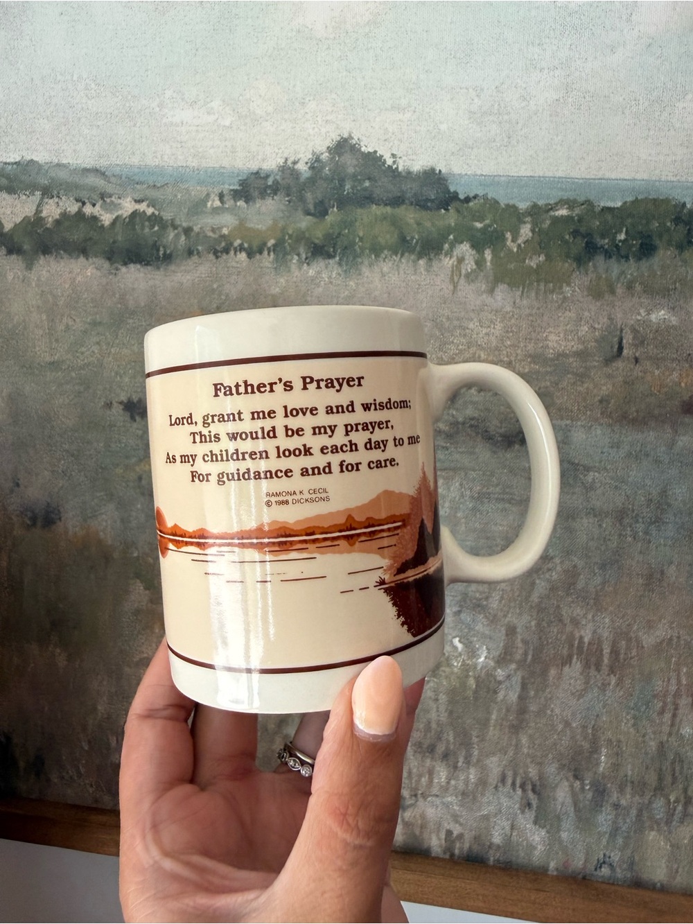 Vintage Father's Prayer Ceramic Coffee Mug - Cream with Brown Design